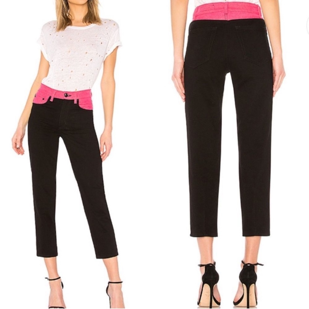 rag & bone Black Jeans with Pink Waistband